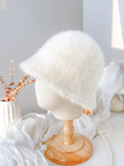 Rabbit fur hat women's autumn and winter 2022 hot style bucket hat big head circumference plush fisherman hat white fur basin hat