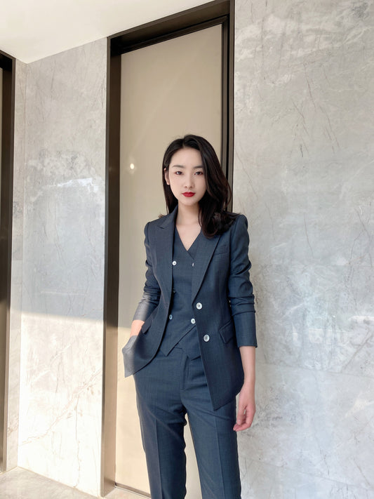 2022 Spring and Autumn Advanced Dark Gray Wool Suit Vest Trousers Three-piece Workplace Workwear Conference Wear Formal Dress Women