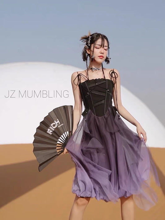 JZ Craftsman "Black Iris Princess" French Dress 2022 Summer New Women's Design Sense of Small Sling Dress 1322