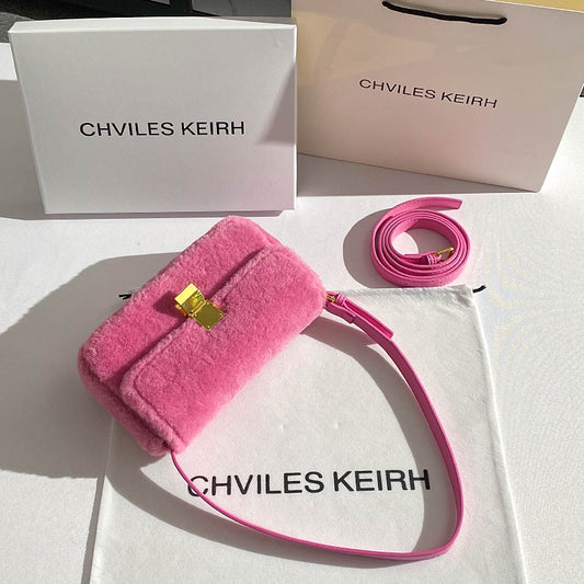 CHVILESKEIRH women's bag pink plush niche design underarm bag 2022 new trendy baguette shoulder bag