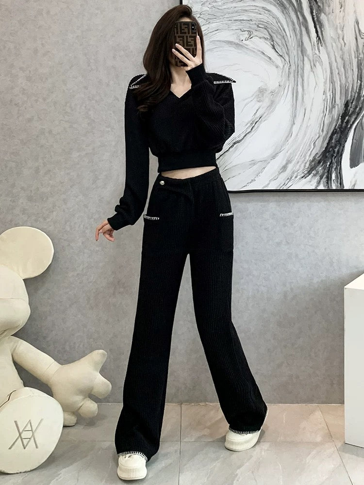 European goods high-end sports and leisure suits women's summer 2022 new style slimming fashion temperament fried street wide-leg pants two-piece set