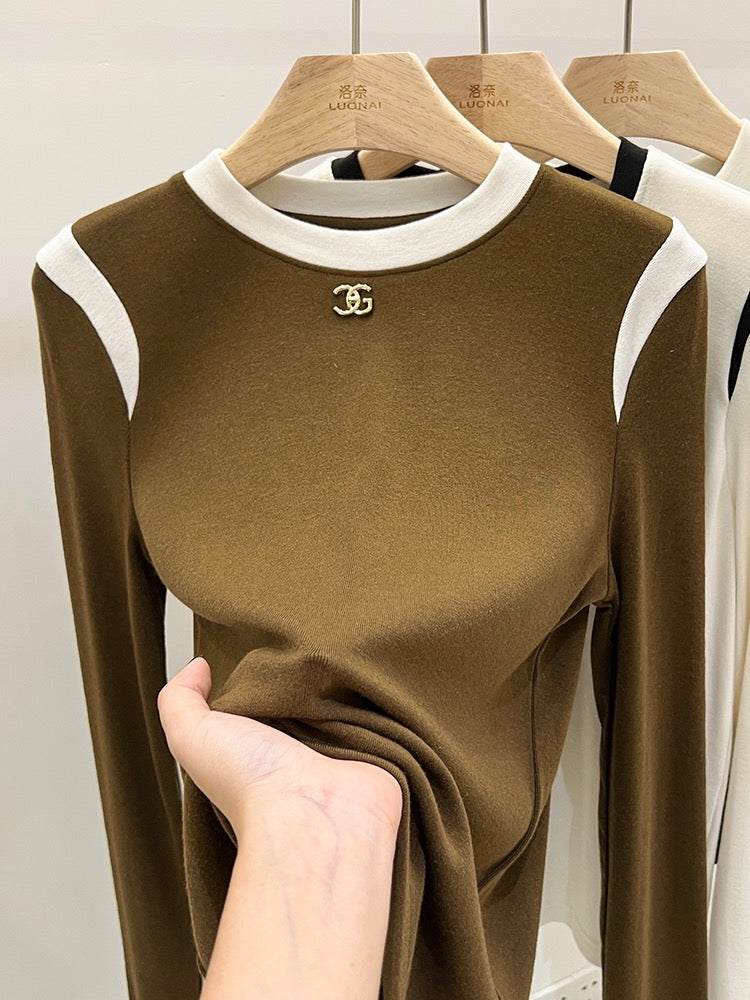 European goods cashmere small high collar bottoming shirt women's autumn and winter new trendy fashion western style tops brushed t-shirt women