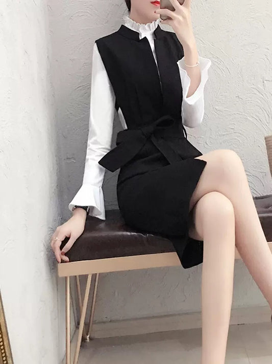 Spring and autumn ol commuter professional suit female fashion temperament dress plus small fragrance shirt two-piece skirt Western style 1821
