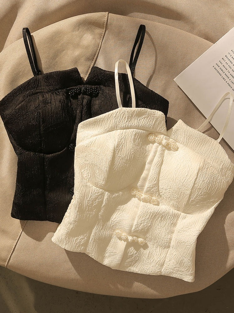 French style white unique small camisole female summer wear hot girl sexy belt chest pad base tube top top outer wear