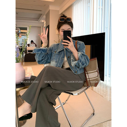MUKOK high-end suit casual pants women's 2023 spring new drape slim straight wide-leg floor mopping trousers