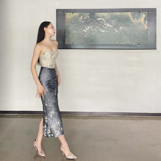 Xiaoli left white floral stitching suspenders improved cheongsam dress 2022 spring and summer light familiar style retro long skirt