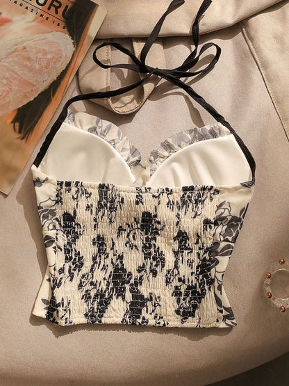 French Spice Girls Halter Neck Suspender Top Women's Summer High-end Sense Small Vest Sexy Slim Belt Chest Pad Design Sense Outerwear