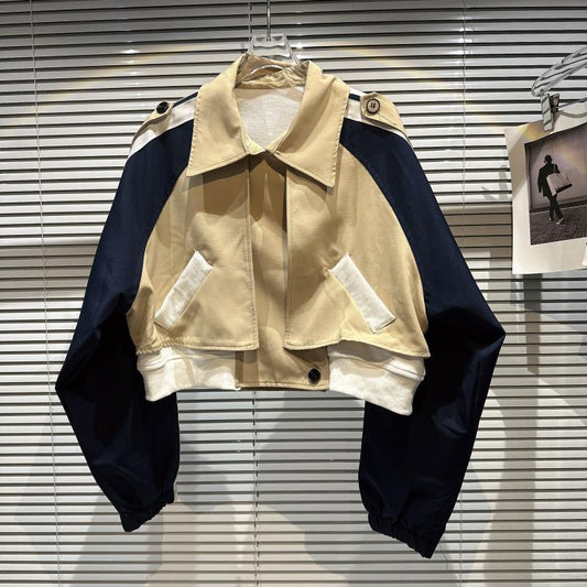 Net red same style 2023 spring new niche style back English letters splicing contrast color short windbreaker jacket female