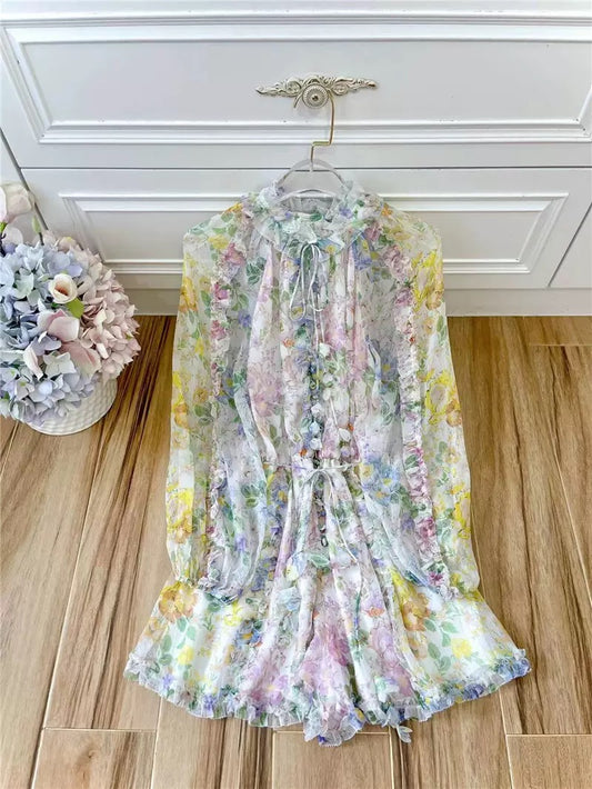 Fairy flower 2022 summer new Australian niche Shunyu silk fungus fringed fringed one-piece shorts