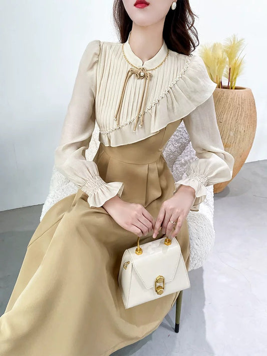 [Original] Early autumn high-end temperament celebrity goddess Fan Wenwen style retro French tea break Bellflower dress 1791