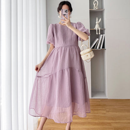 Angel Mommy ~ Maternity Dress Summer Dress 2023 New French Puff Sleeve Loose Large Size Summer Dress