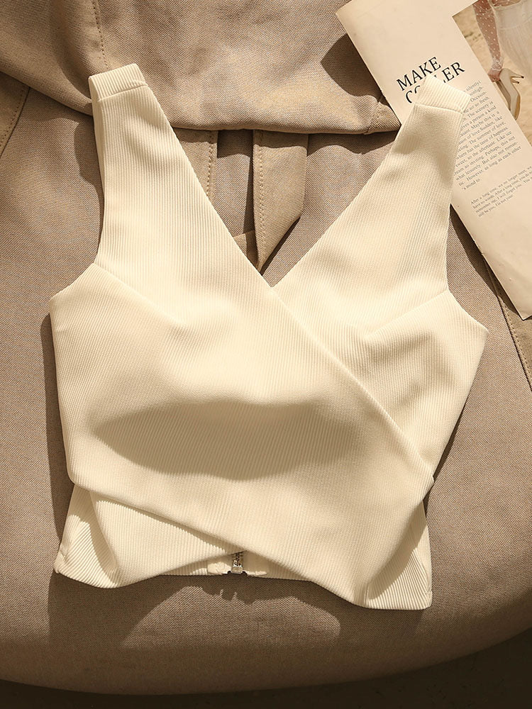 Black hot girl sexy cross camisole women's suit with bottoming and outer wear short design sleeveless top