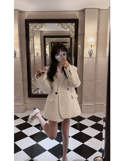 IN MIMIFACE shoulder pad woolen suit jacket women's autumn and winter casual loose high-quality suit jacket thickened