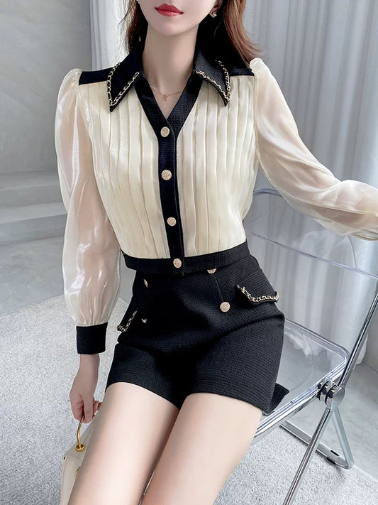 [Original] Two-piece suits for young salty young men wearing casual and chic tops and small fragrance shorts 1801