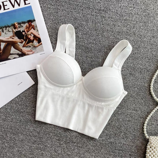 Western style camisole with chest pad short outer wear summer underwear bottoming wide shoulder straps knitted beauty vest top women