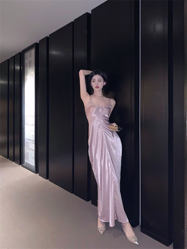 Sweet hot girl suspender dress female spring French pink sexy waist slimming thin a-line mid-length skirt