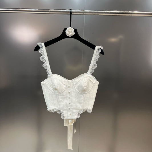 Grapefruit MM2022 autumn lace stitching shoulder strap single-breasted back ribbon waist waist pure desire wind ins sling
