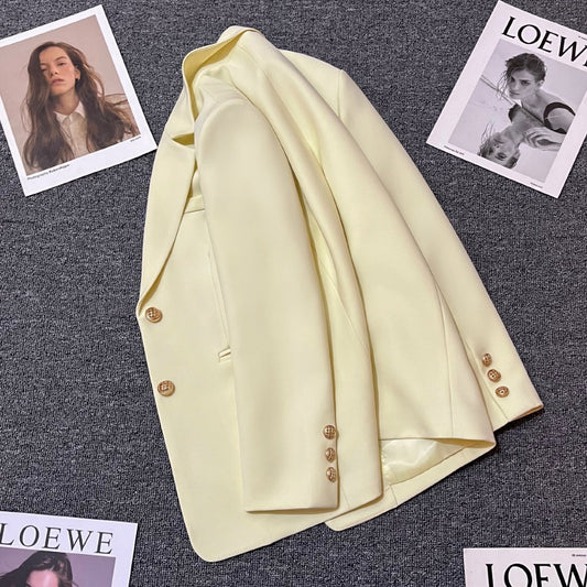 Spring 2023 New Creamy Yellow Versatile Suit Jacket Women's High-Level Casual Temperament Simple Western Style Suit