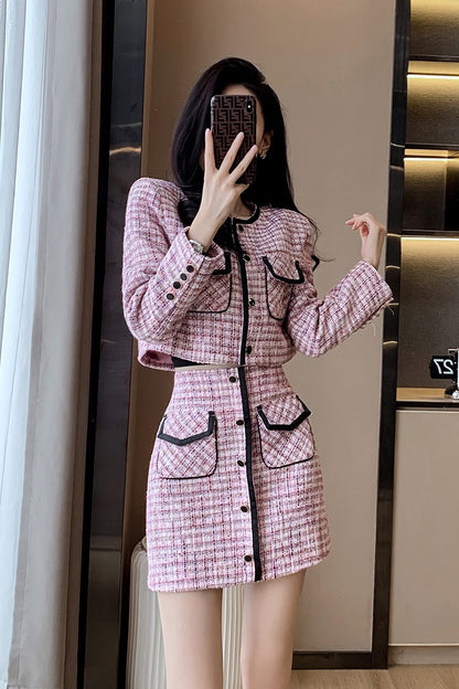 Temperament celebrity small fragrance suit female autumn 2022 new small pink skirt two-piece western style
