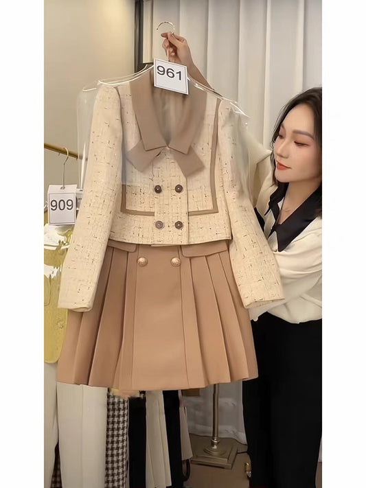 Autumn 2022 new temperament celebrity small fragrance suit female senior small dress age-reducing coat skirt two-piece set