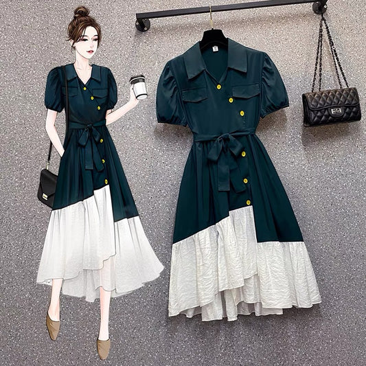 Large size fat mm French dress 2021 summer new thin temperament irregular Hepburn style dress