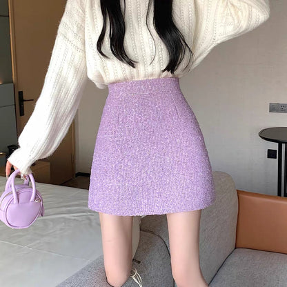 Autumn and winter with sweater skirt femininity celebrity small fragrance bag hip skirt small high waist a-line short skirt