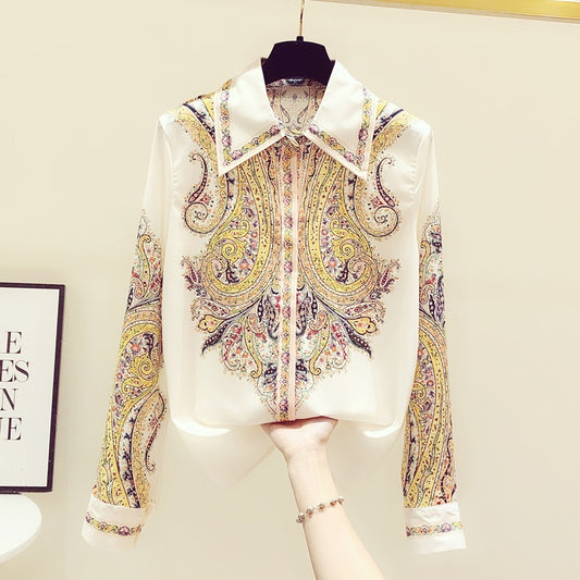 European station 2022 early autumn new high-end design sense shirt feminine all-match long-sleeved top European trend