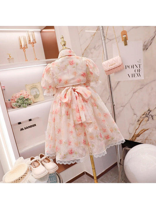 Girls dress summer dress 2023 summer new children's Korean style foreign style short-sleeved princess dress little girl mesh skirt