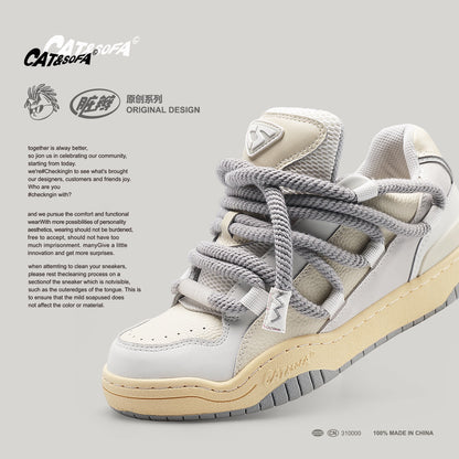 Cat and Sofa Dirty Braids/Original Design 2023 New Skateboard Bread Shoes Retro Couples Casual All-Match Sneakers