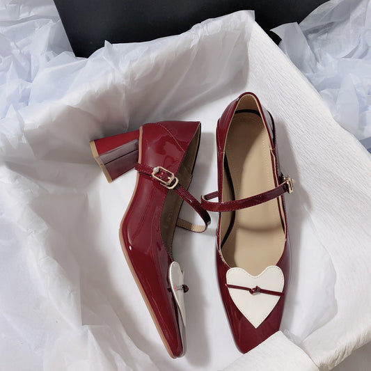 Senyu Haixiang 2023 new leather thick heel wedding shoes love Mary Jane shoes literary bridesmaid retro single shoes women
