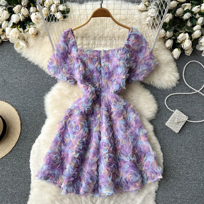 French niche platycodon first love super fairy forest can be sweet and salt floral dress small waist A-line skirt