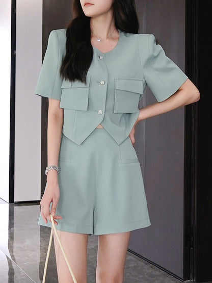 Suit suit women's summer new casual high-end short-sleeved suit jacket thin section wide-leg pants fashion two-piece suit