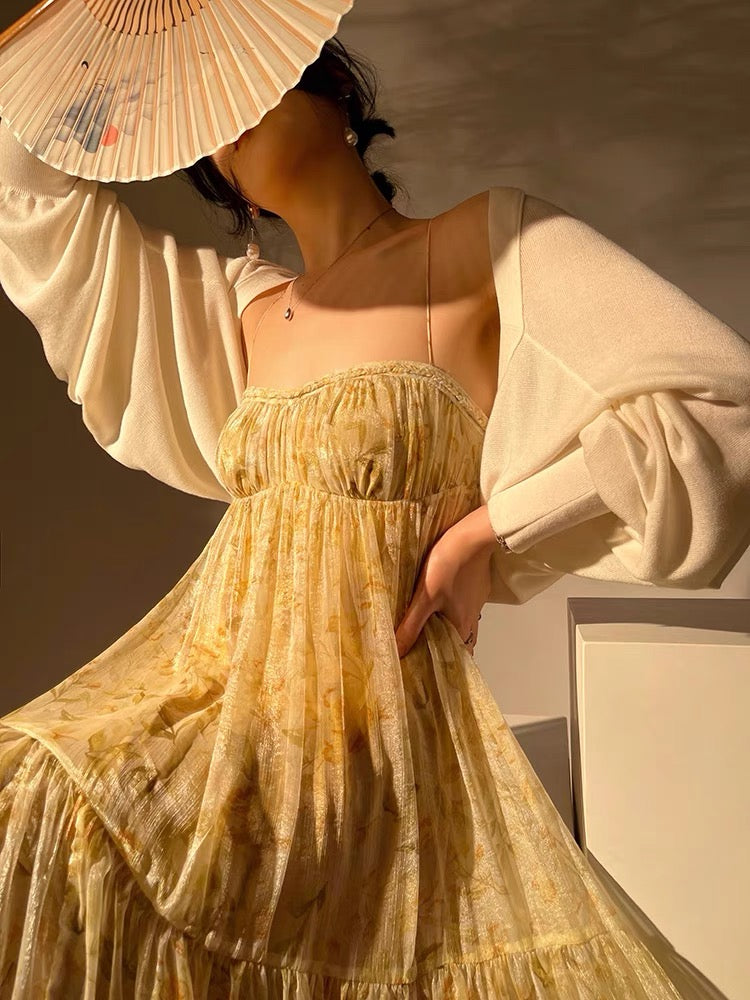 Aconiconi｜Fan Xia Qing Huan French Tea Break Floral Holiday Style High-end Large Swing Tube Top Sling Dress