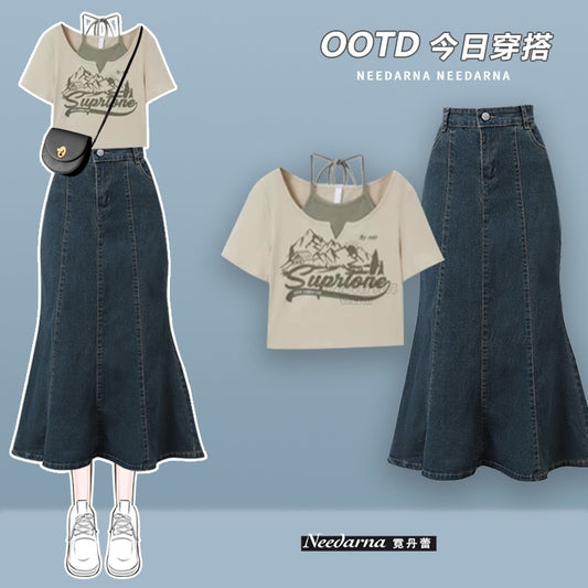 American-style dress women summer pear-shaped figure slightly fat and thin romantic retro wear suit babes two-piece set