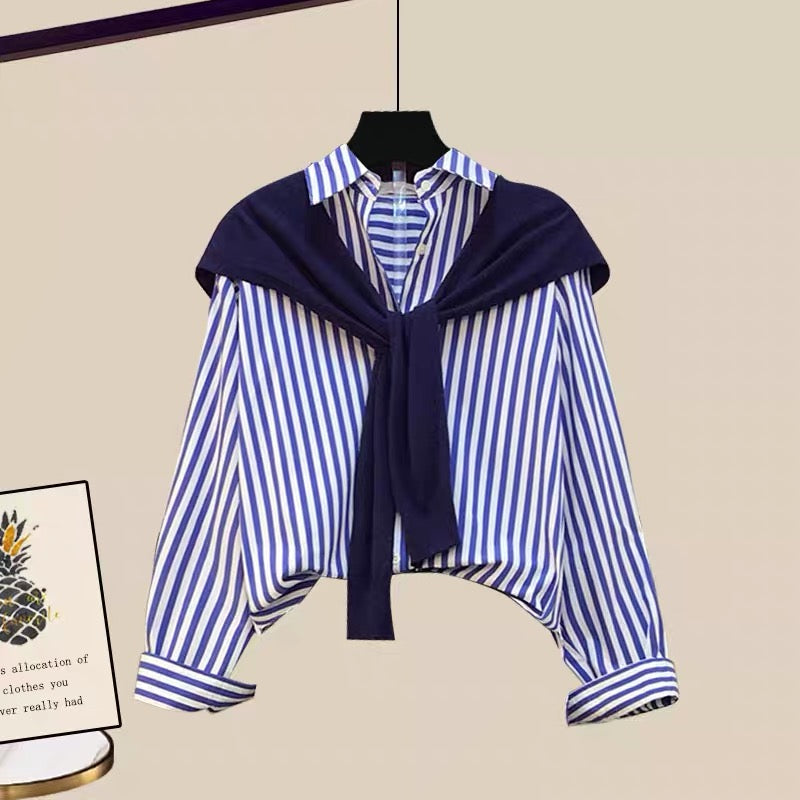 Autumn salt fried street wear suit 2022 new women's autumn shawl shirt jeans two-piece trend
