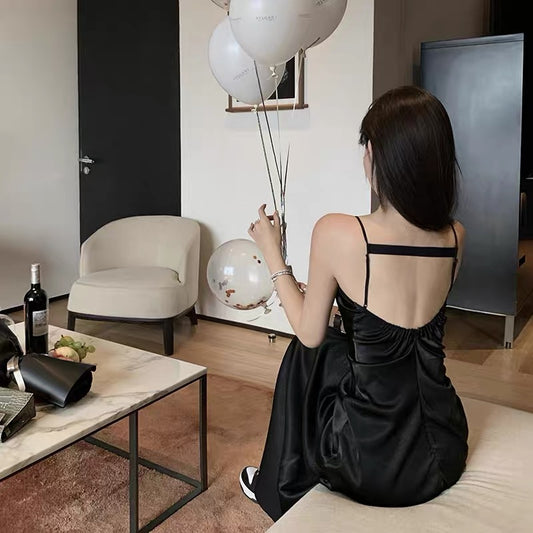 Good morning Fan Fan private clothes niche suspender dress women's summer slim fit slim waist lazy sexy French dress 1479