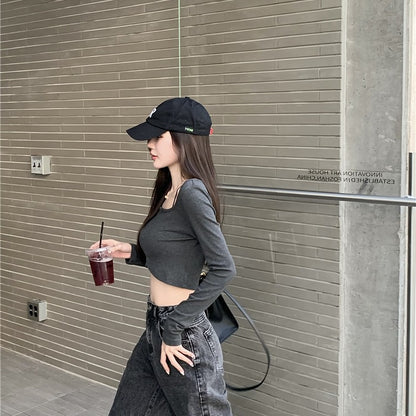 Retro new wide-leg pants washed high waist loose slim mopping jeans autumn and winter women's button straight trousers