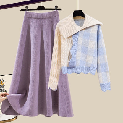 knitted sweater skirt two piece set
