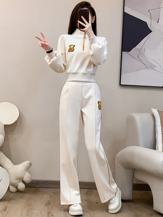 Fried Street Sports and Leisure Suits Women's Autumn 2022 New Trendy Fashion Western Style Age-reducing Fashionable Two-piece Tide Sweater