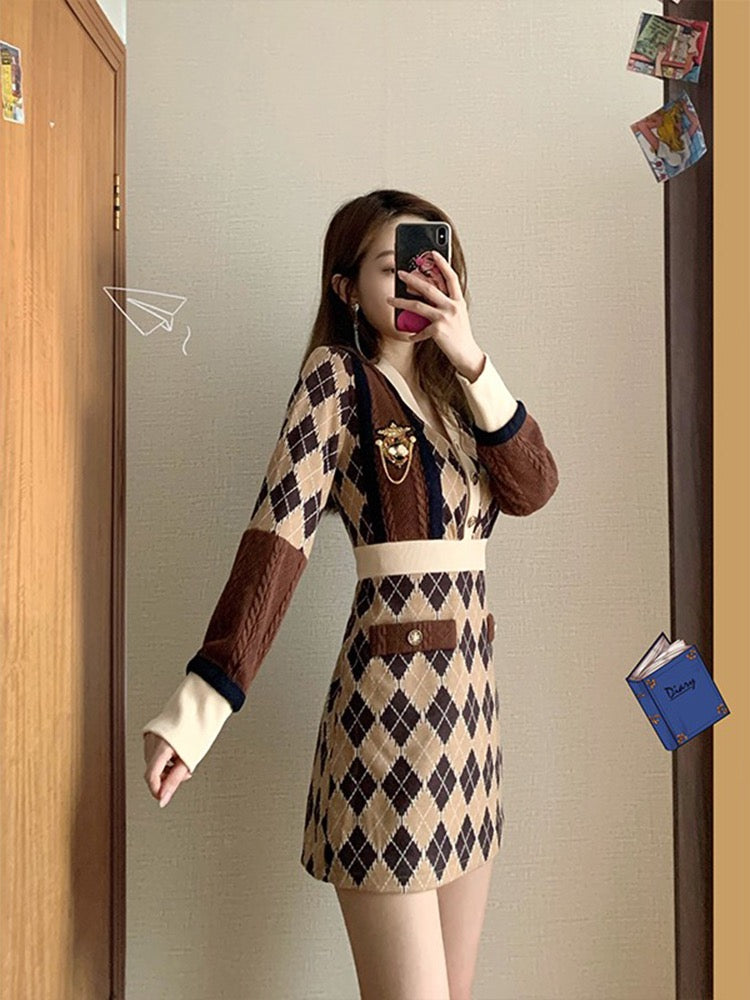 [Favorite Welfare] MUEL Knitted Dress Autumn and Winter Women 2022 Small Fragrant Wind Slim Waist Temperament Base Skirt
