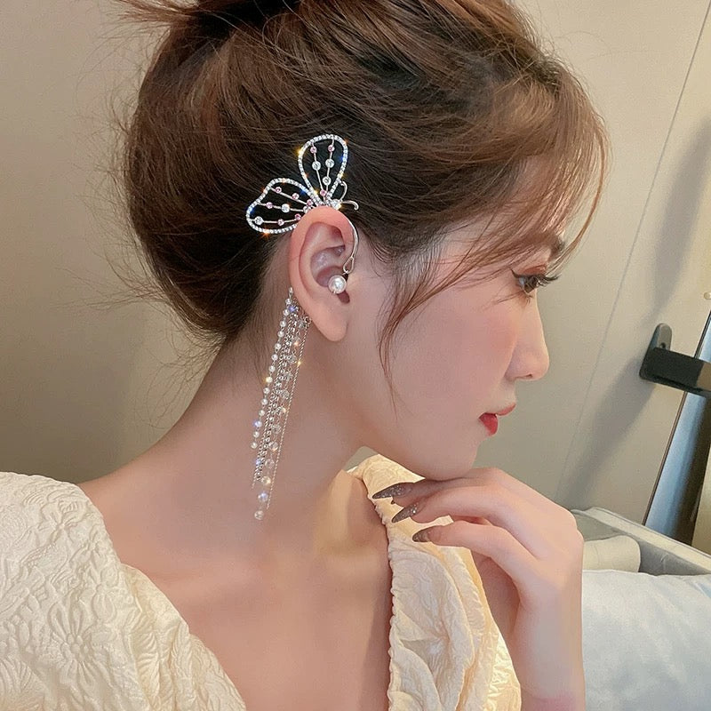 Ear-hook earrings female 2022 new trendy long style early spring super fairy ear clips without ear holes exaggerated butterfly earrings