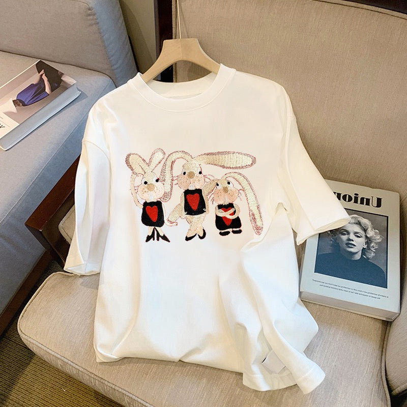 White rabbit t-shirt women's short-sleeved summer loose large version of pure cotton age-reducing and thin this year's popular half-sleeved top ins