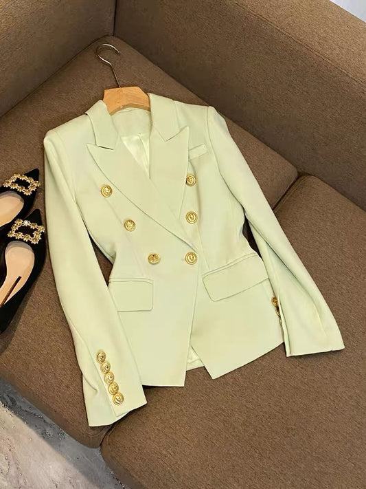 Spring and spring suit jacket female European goods top small light green design slim fit cotton and linen suit 6552