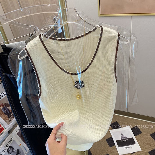 Xiaoxiangfeng camellia chic and unique T-shirt women's 203 new knitted vest sleeveless short top women's summer