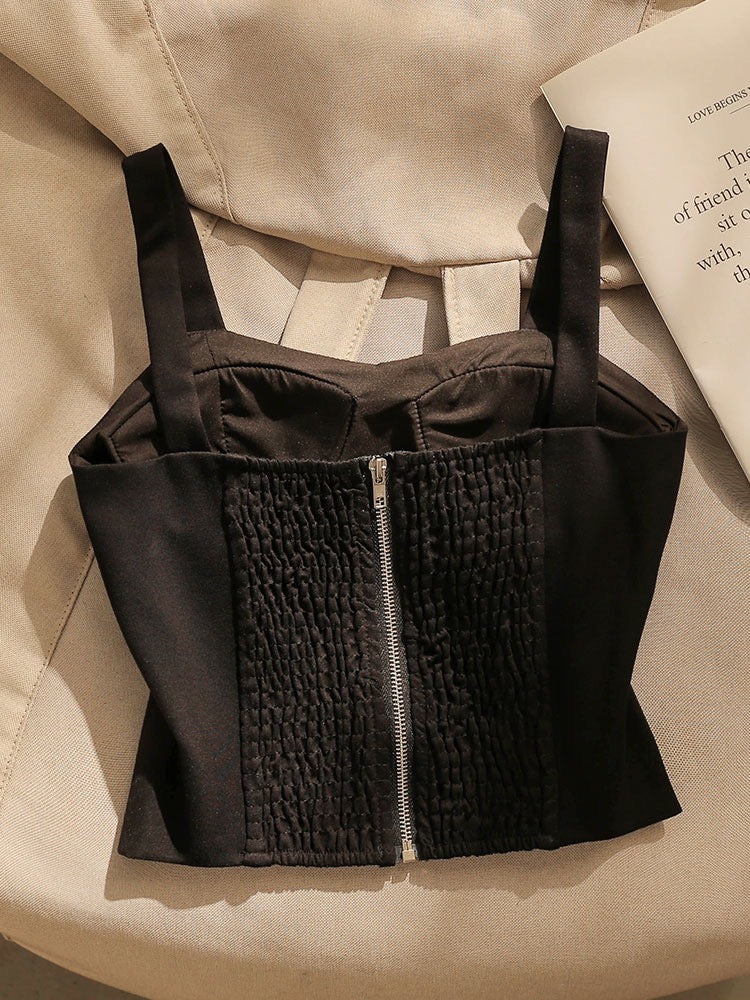 French style black beautiful camisole vest women's summer suit with pure desire sexy design sense bottoming tube top top