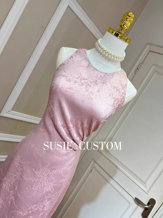 Show temperament pleated satin jacquard fabric off-the-shoulder sleeveless vest pleated waist bag hip slit midi skirt