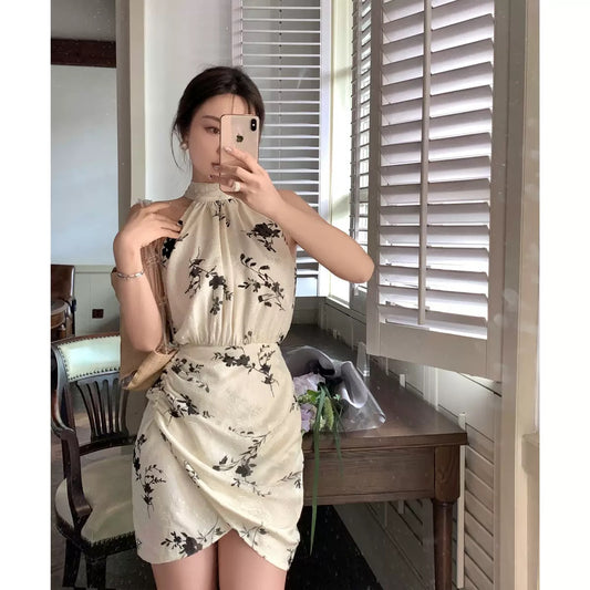 Middletone | Jiangnan Beauty Halter Neck Ribbon Skirt Women's Summer New Sleeveless Short Dress