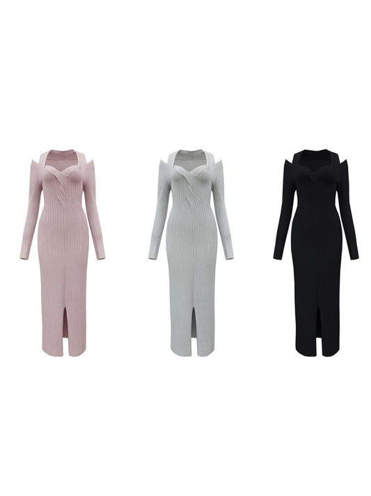 Middletone | S-Curved Men's Skirt Three-color V-neck knitted sloppy shoulders slim waist dress with front slit