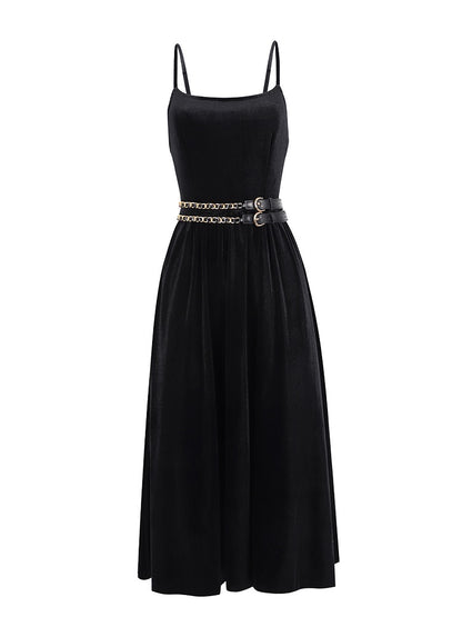 Hong Kong style retro velvet suspender dress female autumn and winter sexy birthday party chic Hepburn style dress skirt