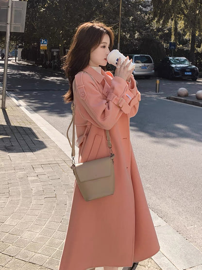 Pink woolen coat women's winter mid-length 2022 new small high-end fashion woolen coat